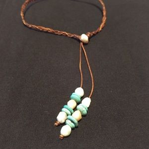Braided leather and bead necklace